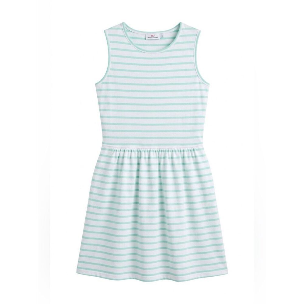 VINEYARD VINES 100% COTTON WHITE WITH TEAL STRIPE SLEEVELESS SUNDRESS SIZE SMALL